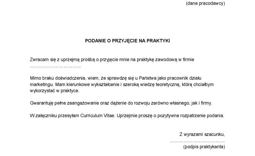 Wzór podania o praktyki - Przykładowe podanie na praktyki i prośba o przyjęcie na praktyki