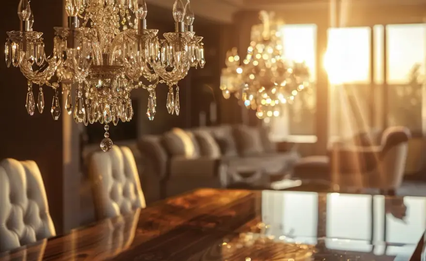 Lampa nad stół glamour: Elegancka lampa sufitowa z kloszem