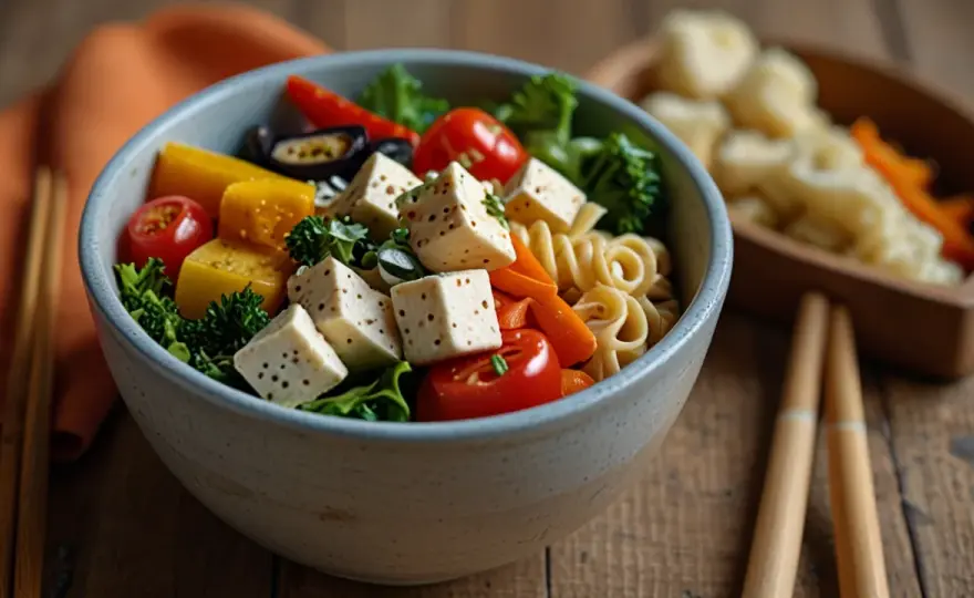Sałatka z tofu i makaronem: Szybka, wegańska sałatka na zdrowy lunch
