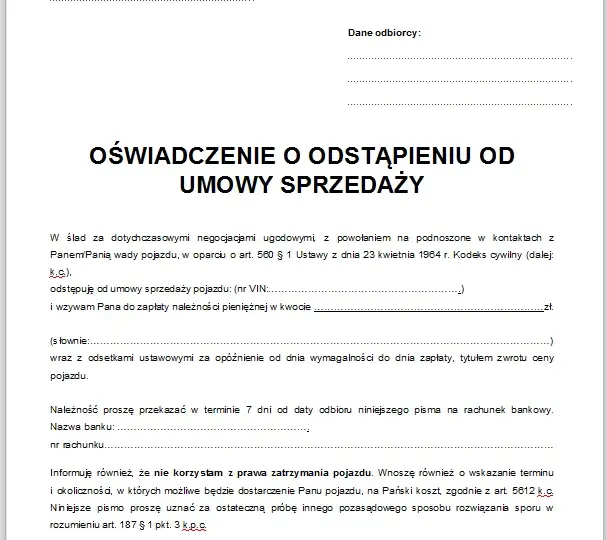Czy można odstąpić od umowy kupna samochodu? Prawo, warunki i konsekwencje