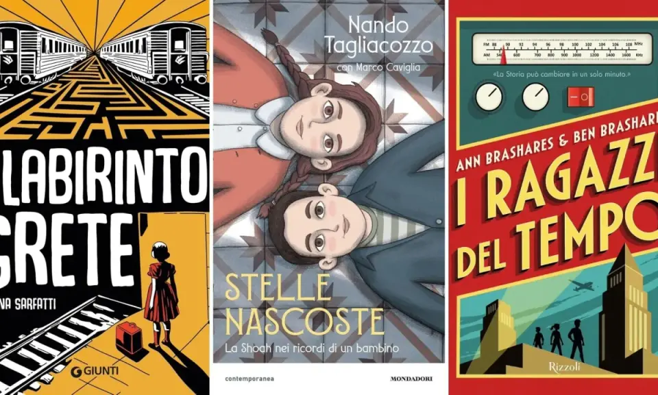 Copertine di libri: "Il labirinto di Creta", "Stelle nascoste" e "I ragazzi del tempo", perfetti fumetti per ragazzi di 13 anni.