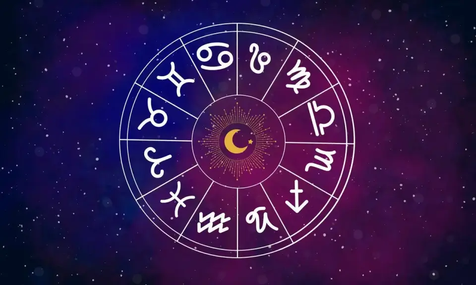 Zodiakalny krąg z symbolami, w tym Bykiem. Sprawdź swój horoskop byk zdrowie i odkryj kosmiczne wskazówki.