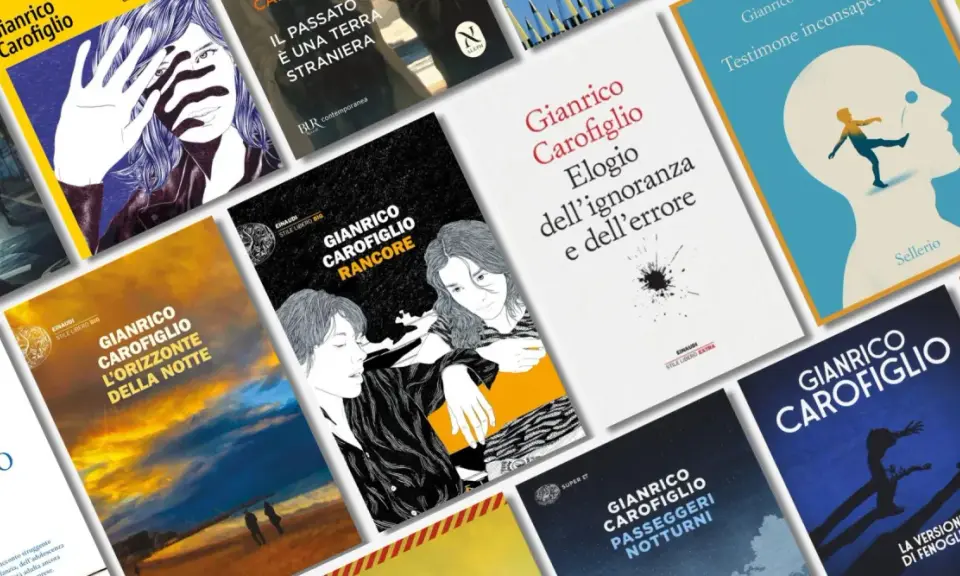 Copertine di libri di Gianrico Carofiglio, tra cui "L'orizzonte della notte" e "Rancore". Un invito a esplorare le storie di questi carofiglio libri.