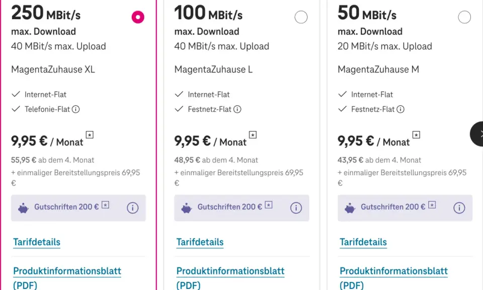 Telekom-Tarife: MagentaZuhause XL, L, M mit 250, 100, 50 MBit/s. Günstige Angebote für Internet & Telefonie.