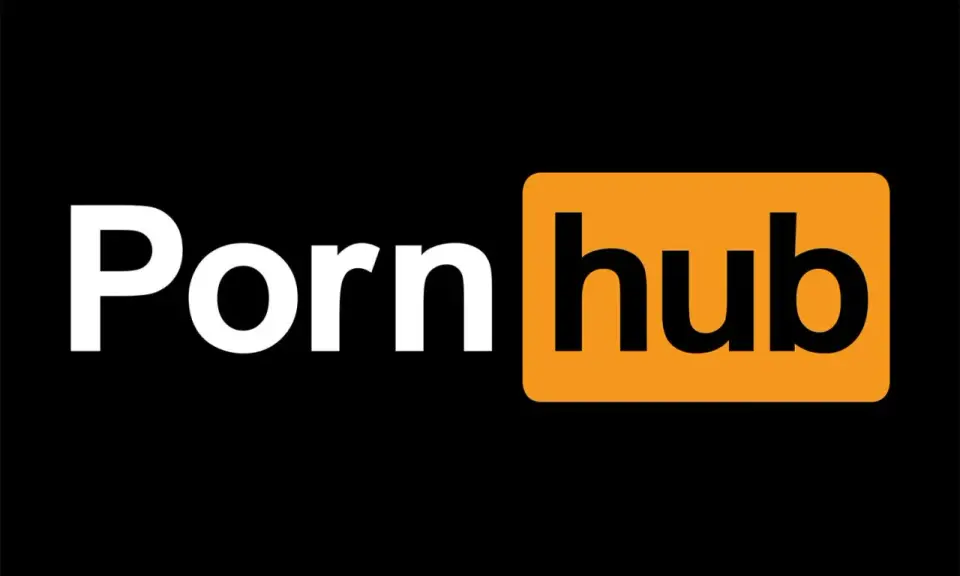 Logo z napisem "Porn hub" na czarnym tle. Pomarańczowy prostokąt z zaokrąglonymi rogami zawiera napis "hub".