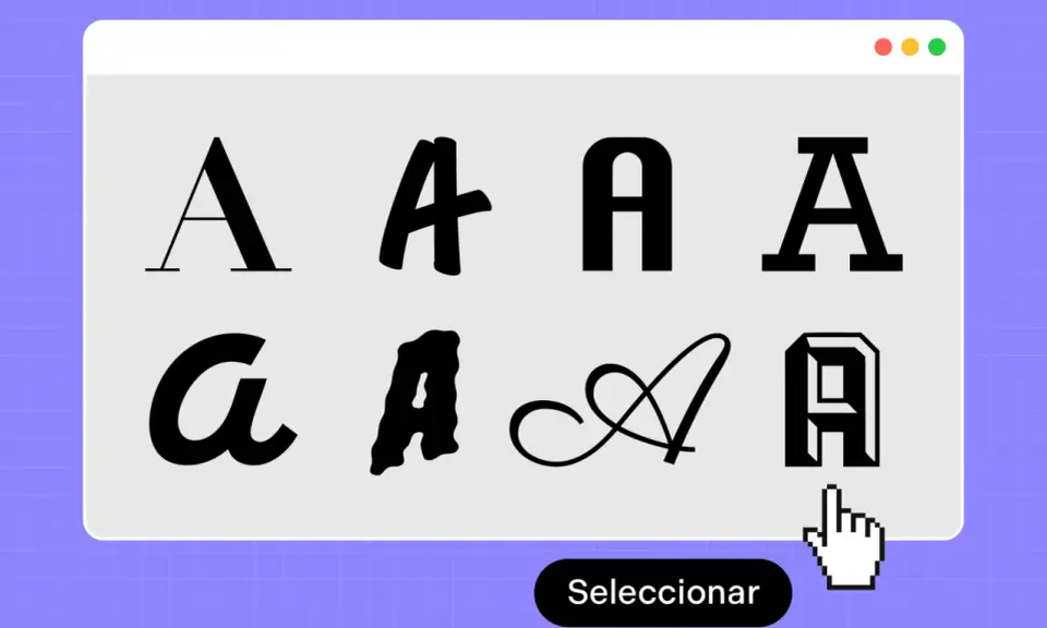 Variedad de tipografías imprenta, desde clásicas hasta modernas, en un menú de selección.