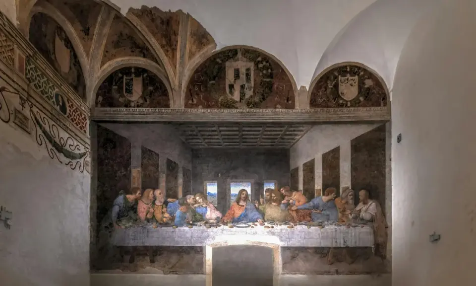Den sista måltiden, en berömd fresk av Leonardo da Vinci, visar Jesus och hans lärjungar vid ett bord.