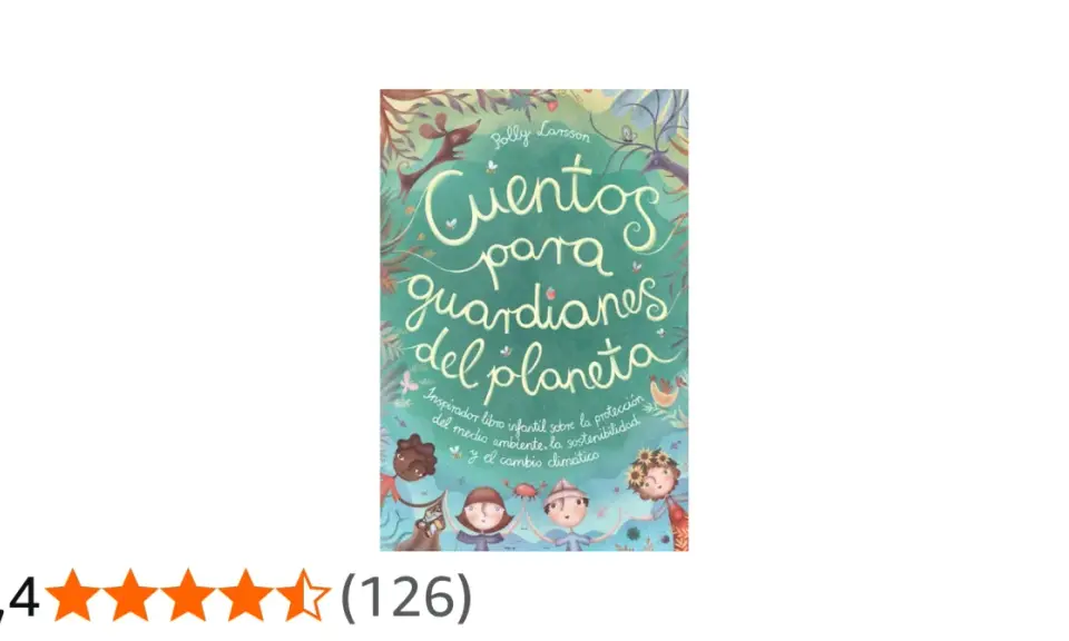 Libro infantil "Cuentos para guardianes del planeta", con ilustraciones de niños y animales, que inspira sobre el medio ambiente y la sostenibilidad.