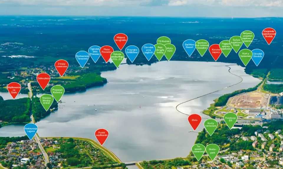 Zalew Rybnicki oferuje wiele atrakcji: punkty wędkarskie, plaże, restauracje, sporty wodne i rowerowe.