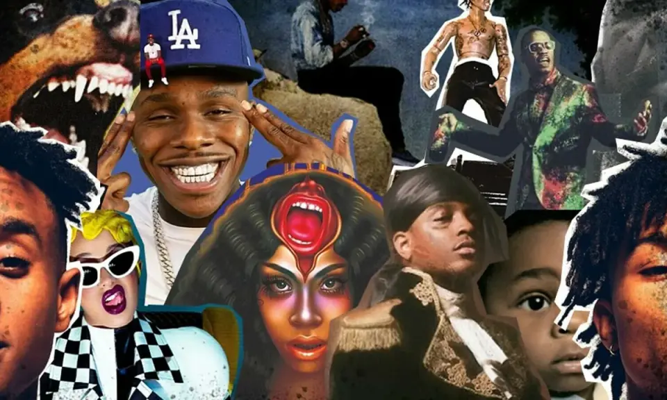 Kolaż z wizerunkami artystów, którzy tworzą klasyki rapu USA. Widać m.in. DaBaby'ego, Cardi B i innych.