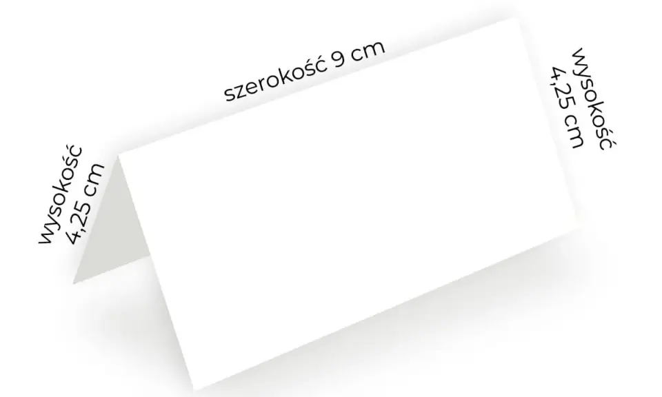 Biała kartka złożona na pół, wymiary 9x4,25 cm. Idealna baza, by dowiedzieć się, jak zrobić winietki w Canva.