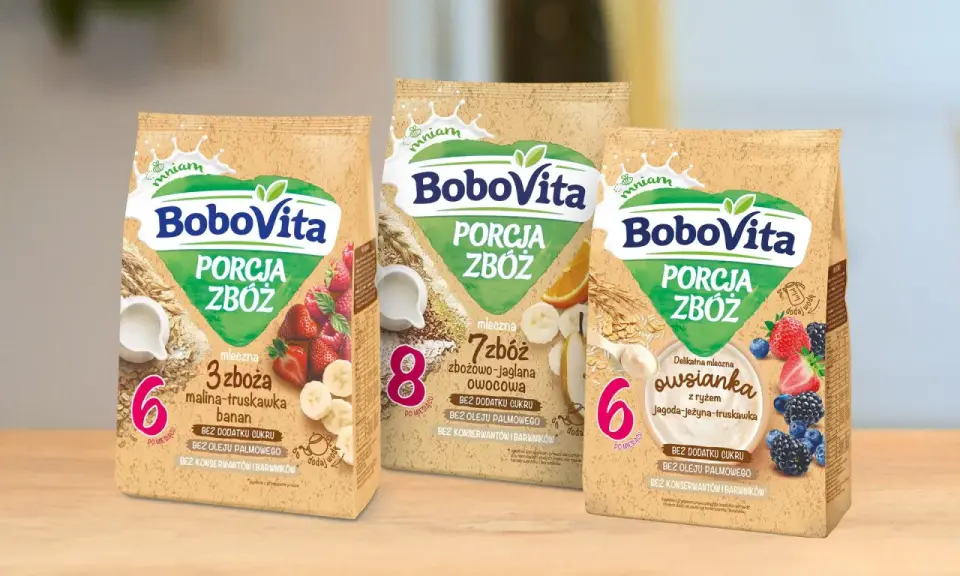 BoboVita: kaszki dla niemowląt z maliną, truskawką, bananem, owocami leśnymi i ryżem. Zawierają żelazo.