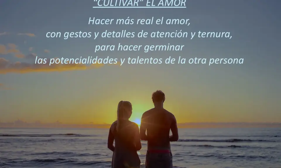 Pareja contemplando el atardecer, cultivando sentimientos de amor con gestos y ternura.