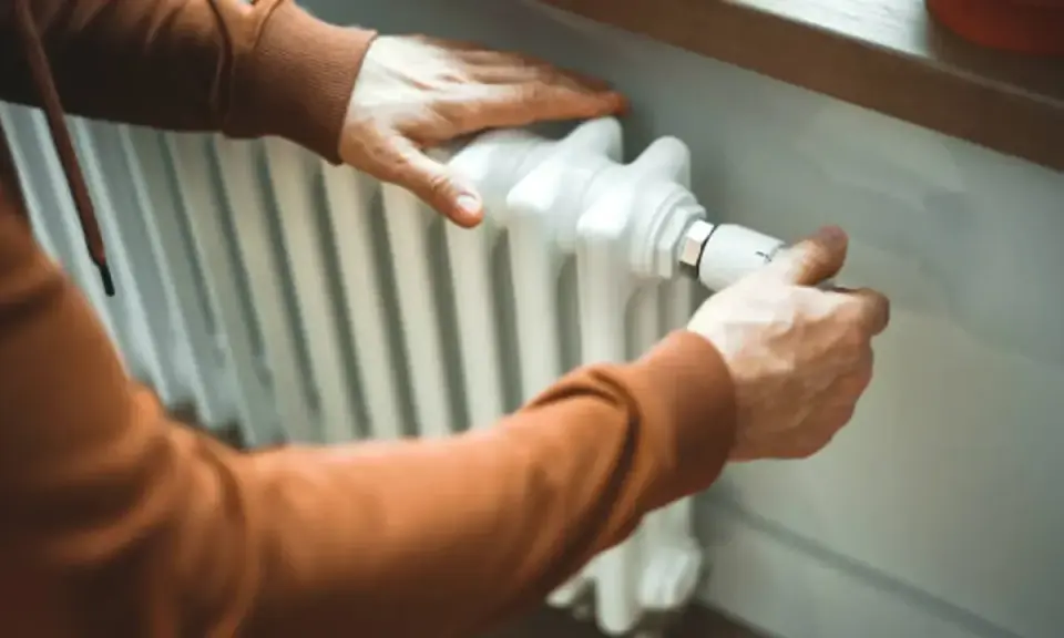 Manas ajustando el termostato para limpiar radiadores y optimizar la calefacción.