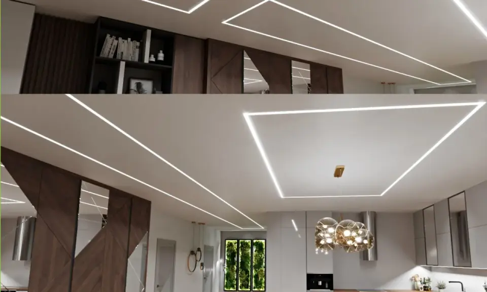 Nowoczesne wnętrze z taśmą LED na suficie. Zobacz, jak zamontować taśmę LED na suficie, by uzyskać efektowny design.