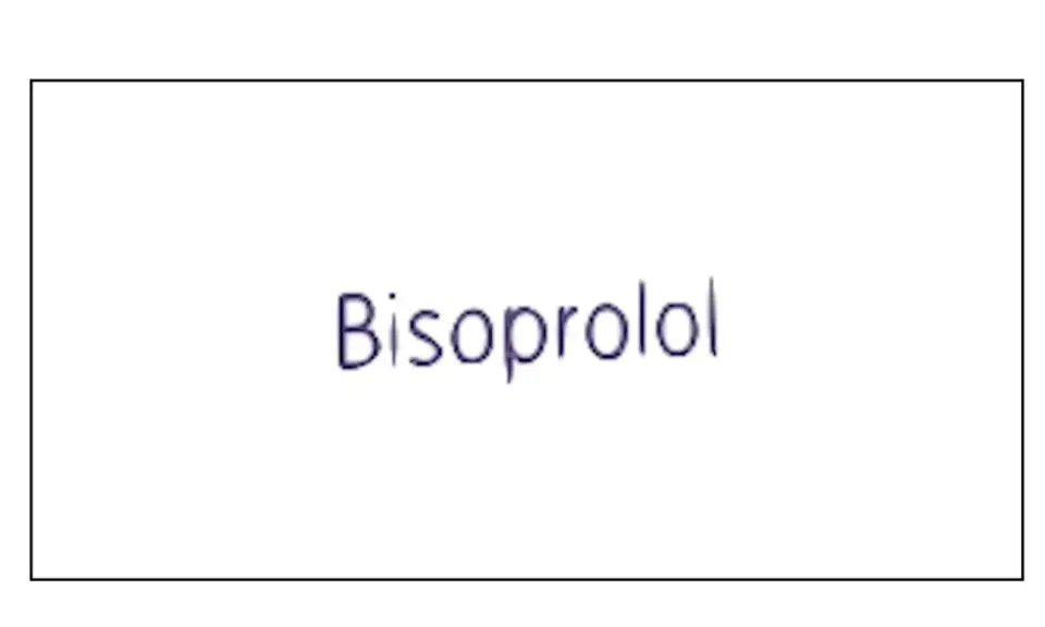 Napis "Bisoprolol" w kolorze granatowym. Jest to nazwa leku, który może być dostępny w dawce bibloc 2 5 mg.