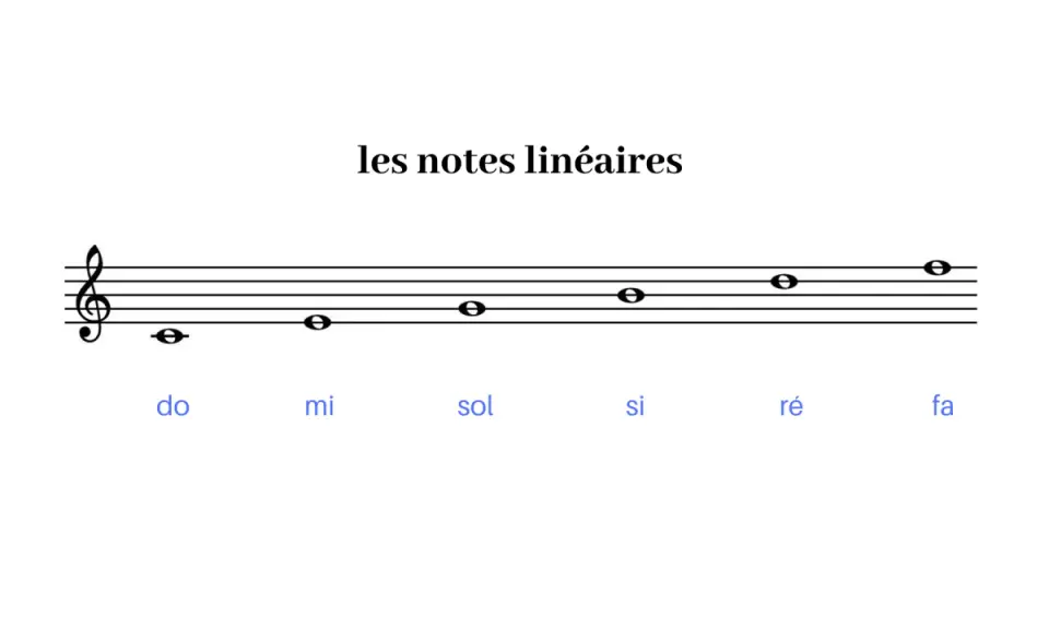 Portée musicale avec la clé de Sol et des notes représentant les 7 notes de musique : Do, Mi, Sol, Si, Ré, Fa.