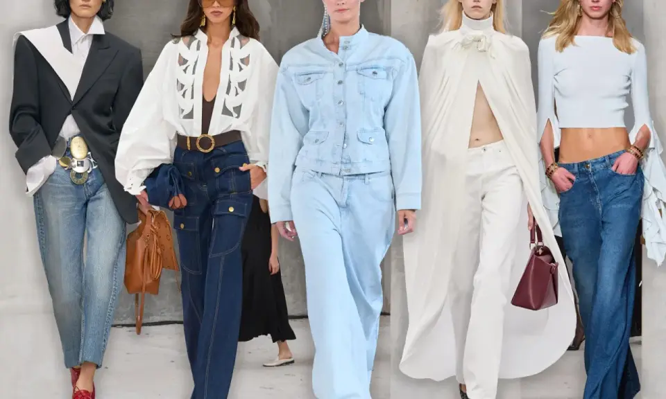 Modelle präsentieren verschiedene Styles, welche Jeans sind im Trend: weite Schnitte, Cargo-Jeans und helle Waschungen.