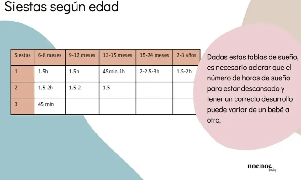 Tabla de siestas según edad, con ventanas de sueño de 12 meses y más. Detalla horas de descanso para bebés.