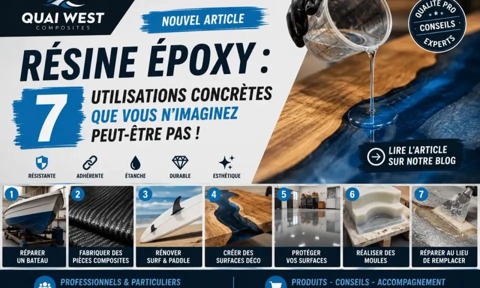 Découvrez 7 utilisations concrètes de la résine époxy, de la réparation de bateaux à la création de surfaces déco. Idéal pour les professionnels et particuliers.