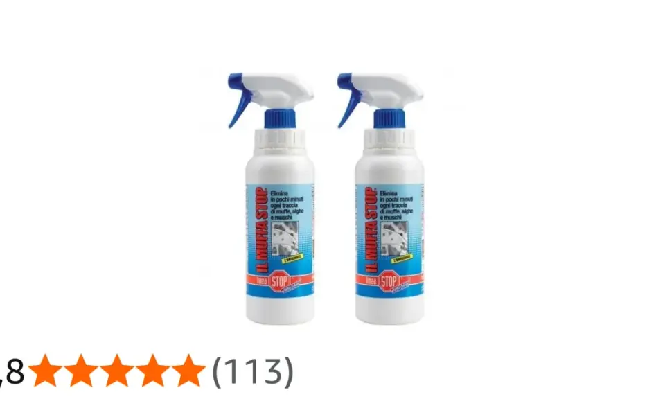 Due flaconi spray "Il Muffa Stop" per eliminare la condensa in bagno e ogni traccia di muffa, alghe e muschi.