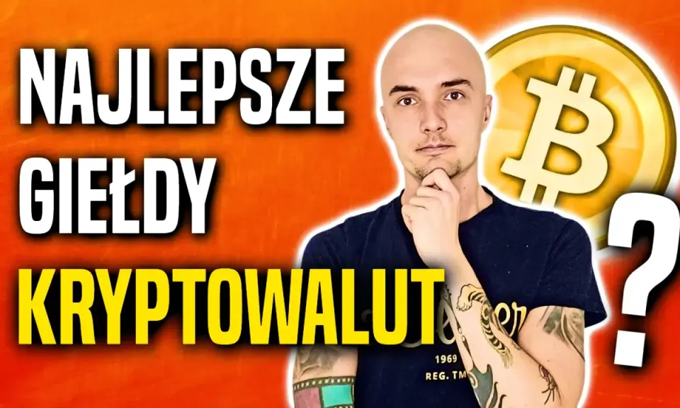 Mężczyzna zastanawia się nad najlepszymi giełdami kryptowalut. Obok symbol Bitcoina i znak zapytania.