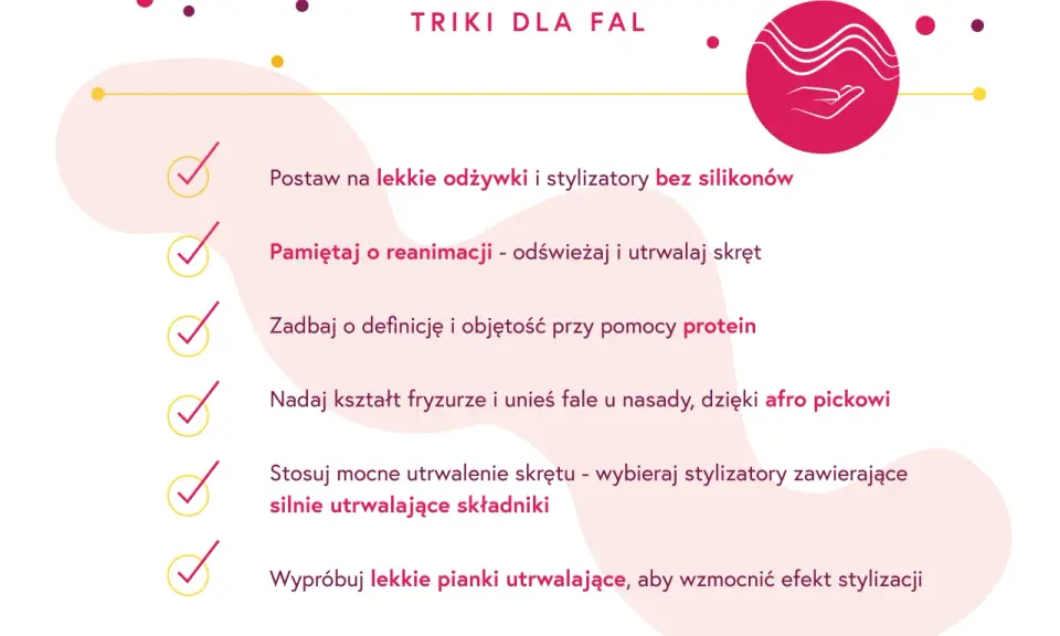 Triki dla fal: lekkie odżywki, proteinowe stylizatory, afro picki i pianki utrwalające dla pięknych włosów falowanych fryzur.