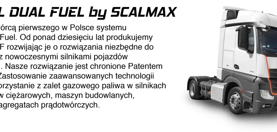 Ciężarówka z systemem Diesel Dual Fuel, który umożliwia korzystanie z gazowego paliwa w silnikach pojazdów.
