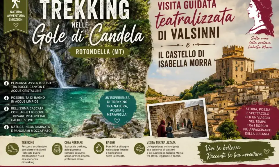 Trekking nelle Gole di Candela e visita teatralizzata a Valsinni: un'avventura indimenticabile tra natura e storia in Puglia.