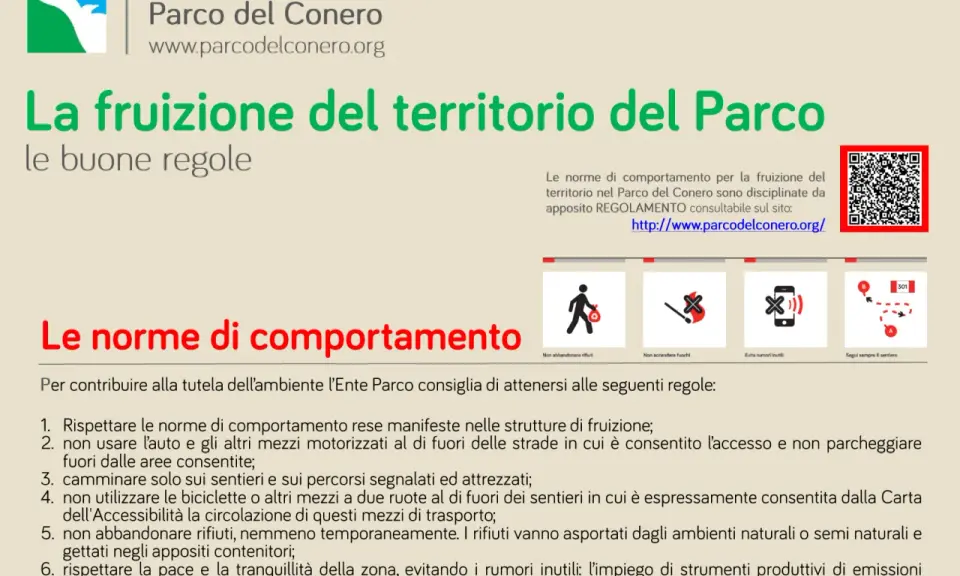 Regole per i sentieri del Monte Conero: non abbandonare rifiuti, non accendere fuochi, evita rumori inutili e segui sempre il sentiero.