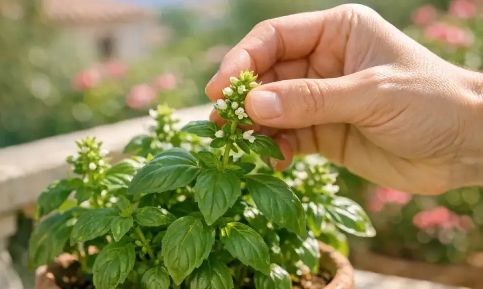 Maintenir un plant de basilic en santé, c'est facile : pincez les fleurs pour encourager la croissance des feuilles.
