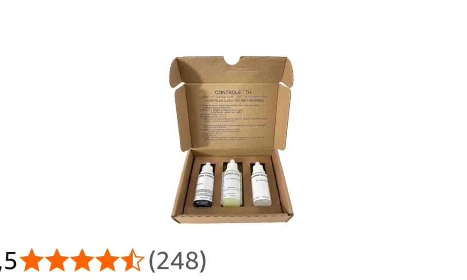 Kit pour tester la dureté de l'eau. Il contient des réactifs pour savoir c'est quoi la dureté de l'eau.