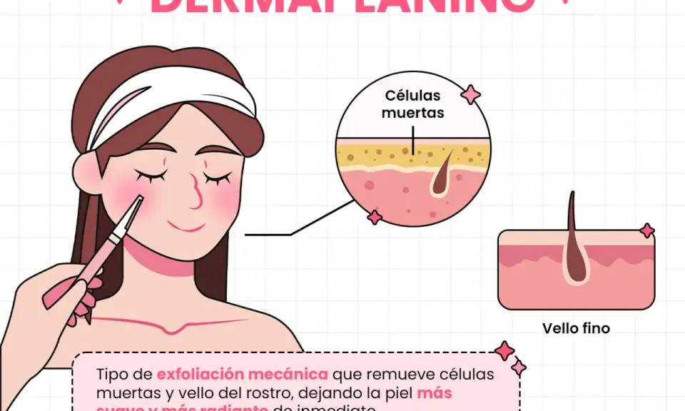 Ilustración de un **dermaplaning facial** que elimina células muertas y vello fino para una piel suave y radiante.