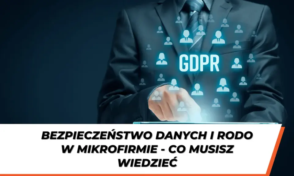 Biznesmen dotyka ekranu z napisem GDPR, symbolizującym bezpieczeństwo danych i ustawę RODO.