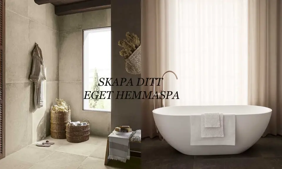 Ett modernt badrum med fristående badkar, badrock och korgar. Denna spa inredning skapar en lugn oas.