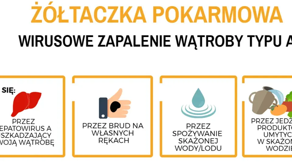 Wirusowe zapalenie wątroby typu A (żółtaczka pokarmowa) przenosi się przez brudne ręce, skażoną wodę/lód i żywność umytą w skażonej wodzie.