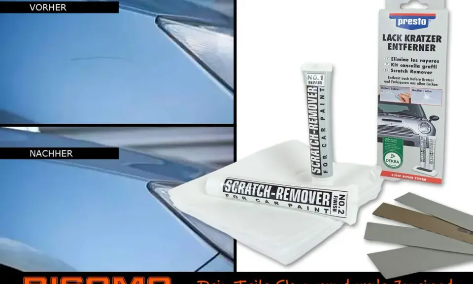 Vorher/Nachher-Vergleich zeigt effektive Kratzerentfernung. Geringe auto kratzer entfernen kosten mit diesem Set.