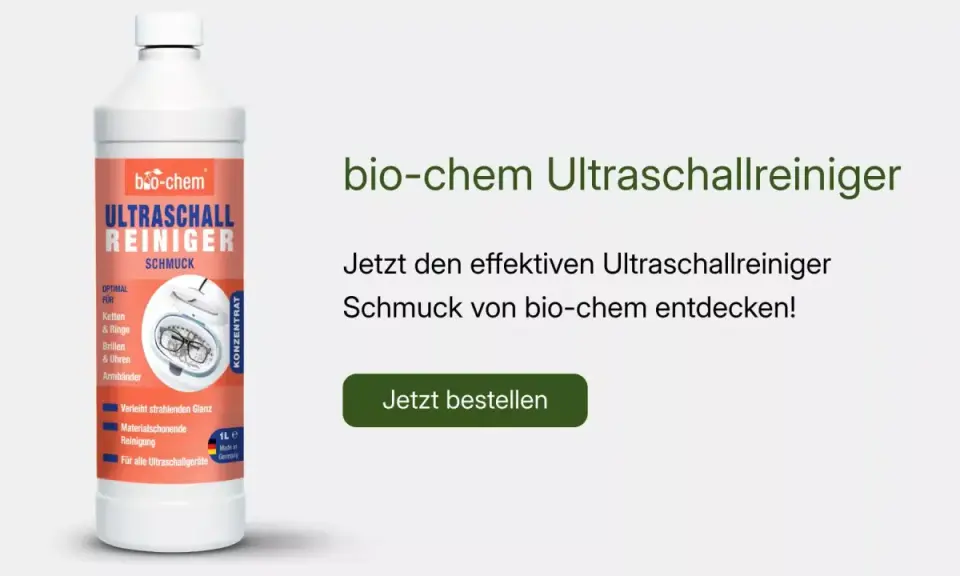bio-chem Ultraschallreiniger für Schmuck. Perfekt für Ketten, Ringe, Brillen und Uhren. Für strahlenden Glanz und schonende Reinigung.