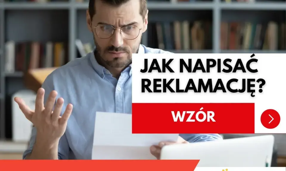 Zirytowany mężczyzna z dokumentem w ręku uczy się, jak napisać reklamację usługi. Wzór pomocy.