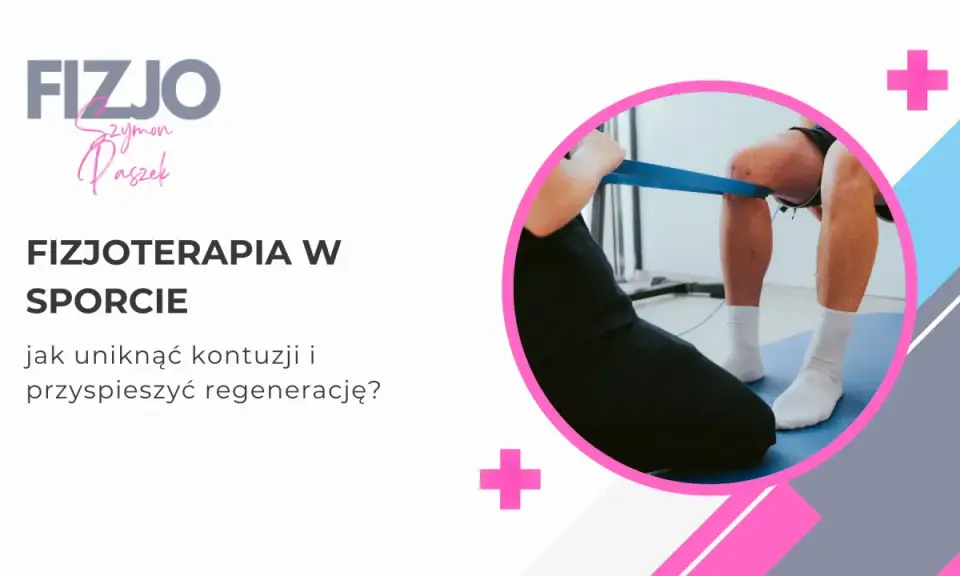 Fizjoterapeuta pomaga sportowcowi w ćwiczeniach z taśmą oporową. Fizjoterapia w sporcie kluczem do uniknięcia kontuzji i szybkiej regeneracji.