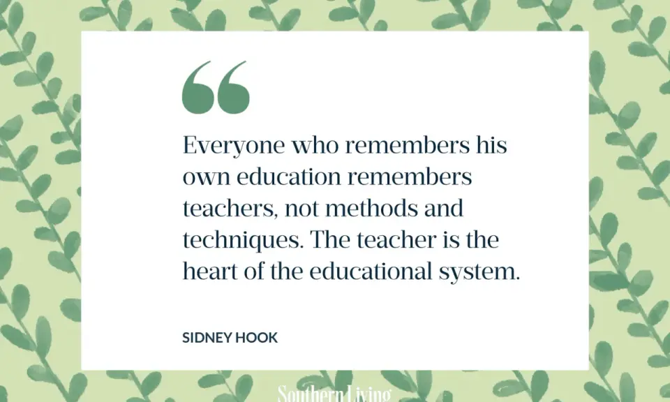 Frases maestra: "El maestro es el corazón del sistema educativo", cita de Sidney Hook sobre la importancia de los educadores.