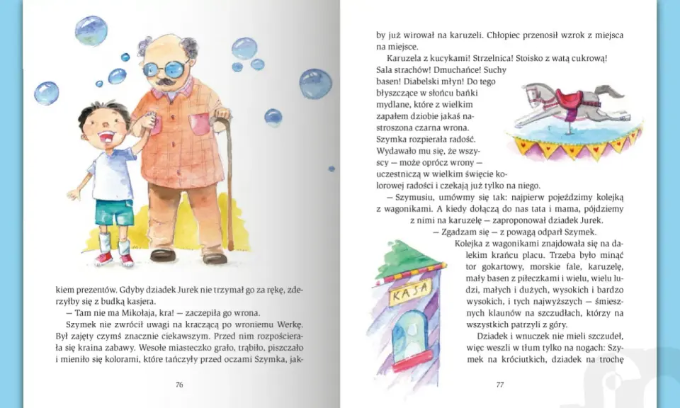 Bajki terapeutyczne zaparcia nawykowe: Dziadek Jurek i Szymek cieszą się wesołym miasteczkiem, pełnym atrakcji i kolorów.