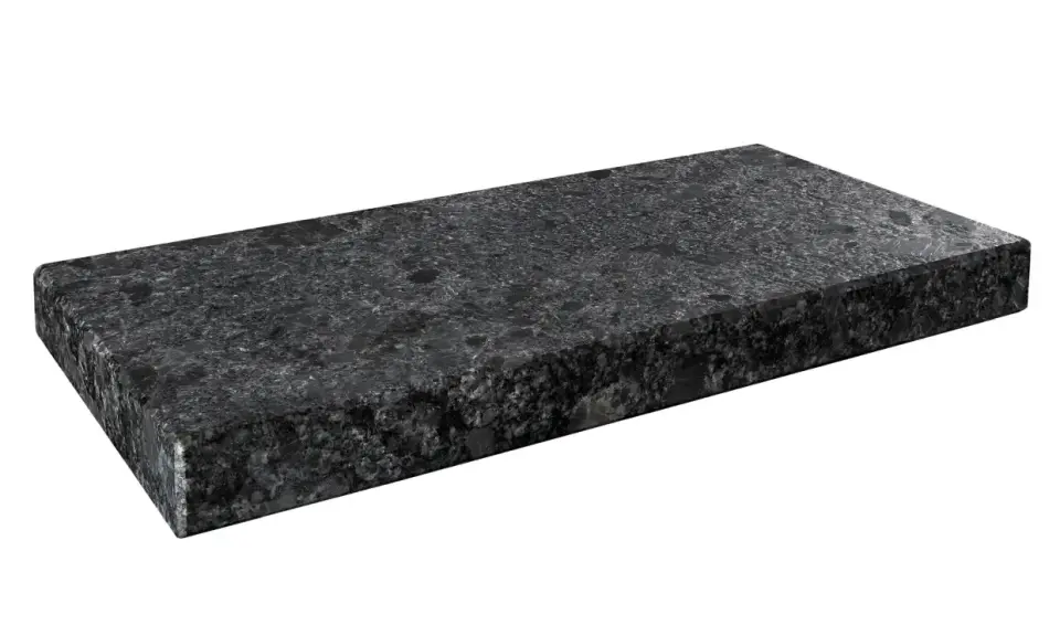 Ciemny granit o bogatych, złożonych granit kolorach, z widocznymi kryształkami.