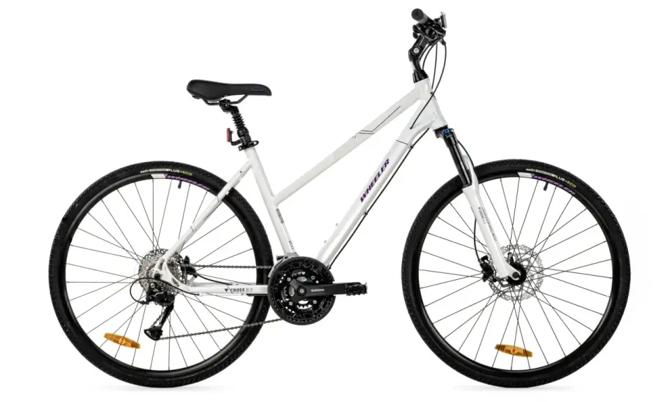 Biały rower Wheeler Cross 6.3, idealny do miejskich wypraw i lekkiego terenu. Wheeler to marka rowerów z Tajwanu.