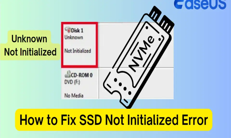 Un disque SSD NVMe inconnu et non initialisé, affiché dans la gestion des disques. Comment résoudre l'erreur "SSD non initialisé".