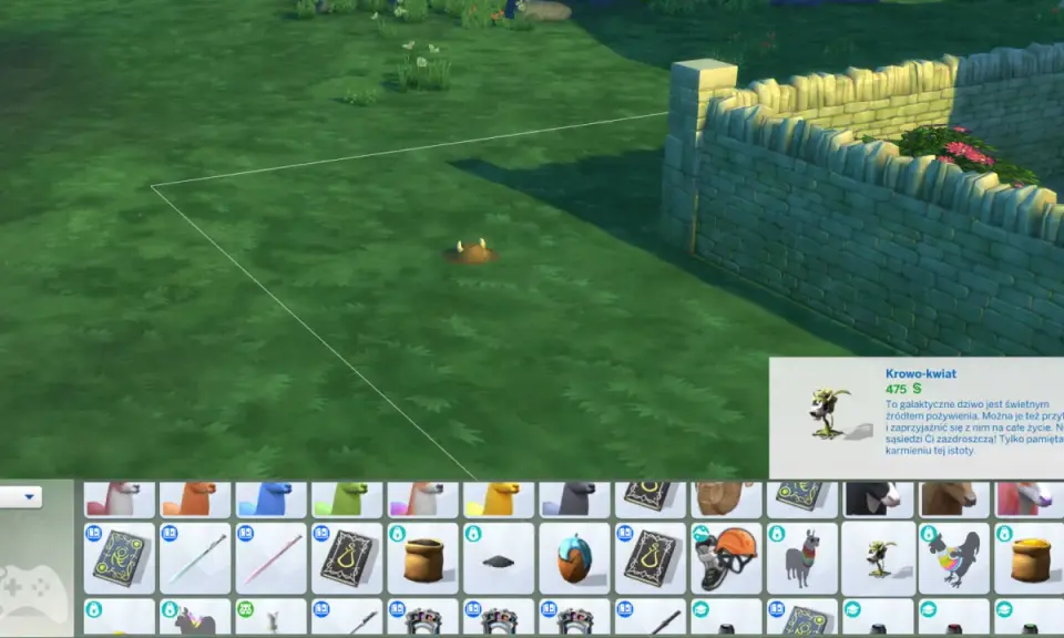 The Sims 4 ogrodnictwo: galaktyczne dziwo Krowo-kwiat czeka na karmienie.
