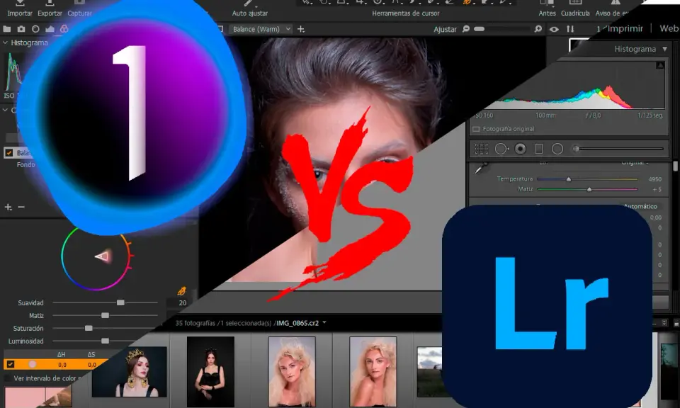 Comparativa visual: Capture One (logo 1) vs. Lightroom (logo Lr). ¿Cuál es tu editor favorito?