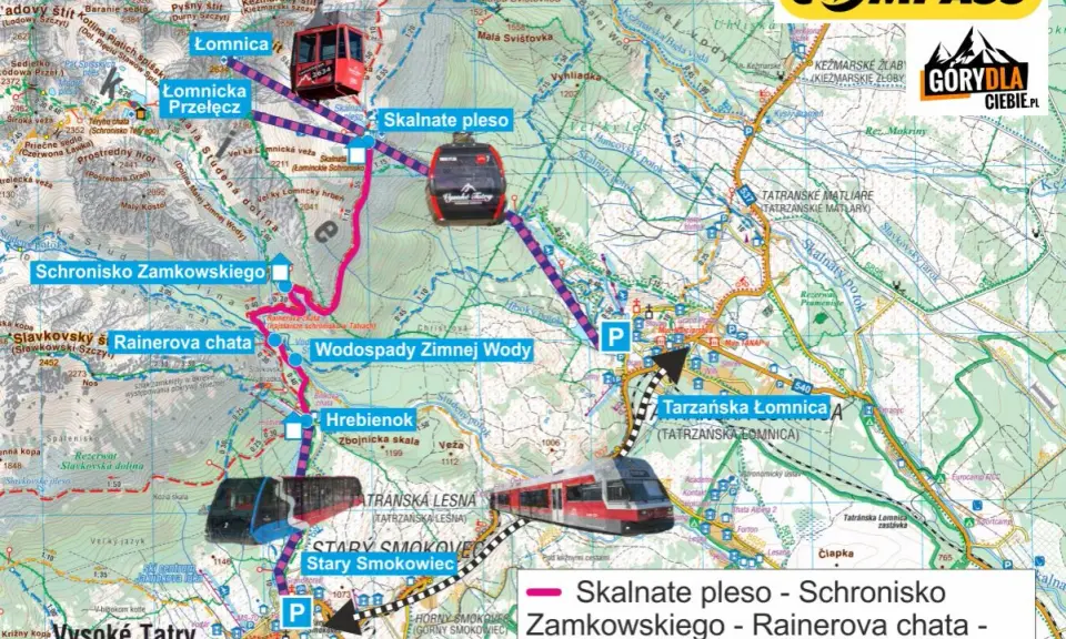 Szlak Tatrzańska Łomnica - Skalnate Pleso - Schronisko Zamkowskiego - Rainerova chata - Wodospady Zimnej Wody - Hrebienok.