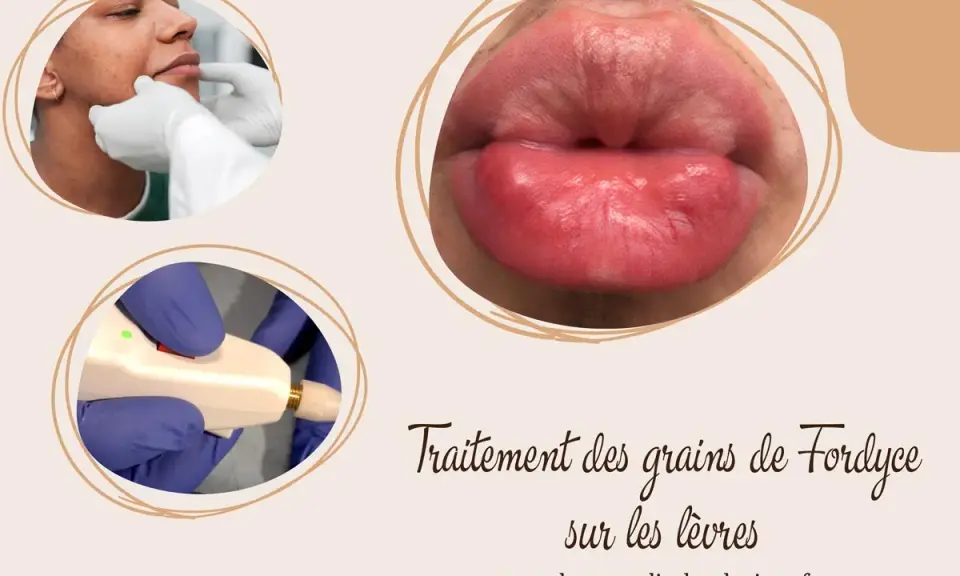 Traitement des grains de Fordyce sur les lèvres. Un petit bouton blanc sur la lèvre peut être traité.