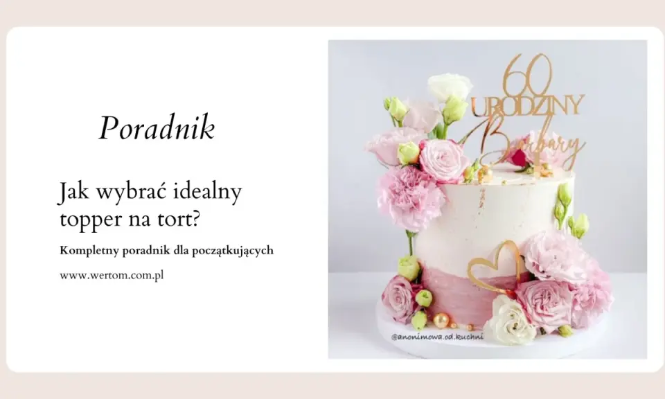 Złoty topper na tort z napisem "60 Urodziny Barbary" ozdobiony kwiatami. Idealny na wyjątkowe przyjęcie.